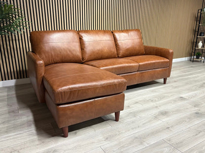 John Lewis BAILEY Style LHF Leather 3 Seater Chaise End Sofa, Tan - RRP £3,449
