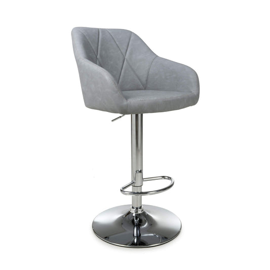 Grey Stitched Leather Height Adjustable Swivel Bar Stool