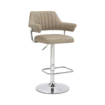 Mink Leather Adjustable Bar Stool Chrome Base with Footrest