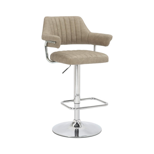Mink Leather Adjustable Bar Stool Chrome Base with Footrest