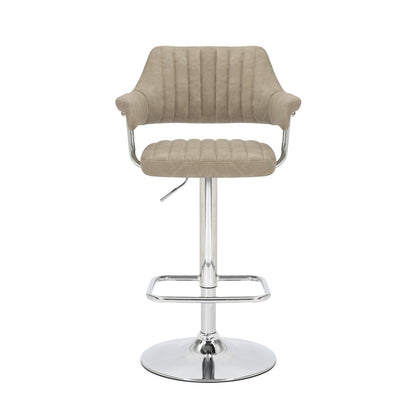 Mink Leather Effect Adjustable Swivel Bar Stool Chrome Base
