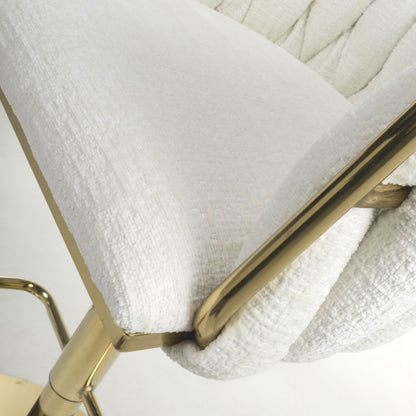 Cream Linen Fabric Adjustable Swivel Bar Stool Gold Legs