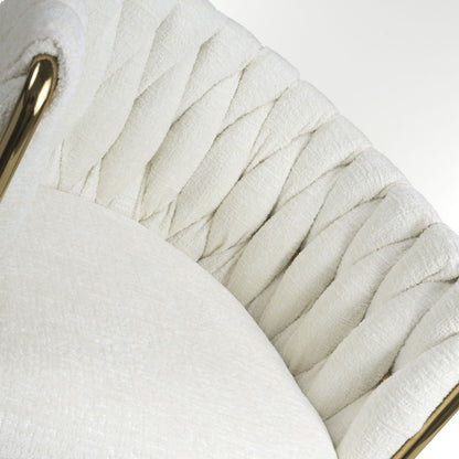 Cream Linen Fabric Adjustable Swivel Bar Stool Gold Legs