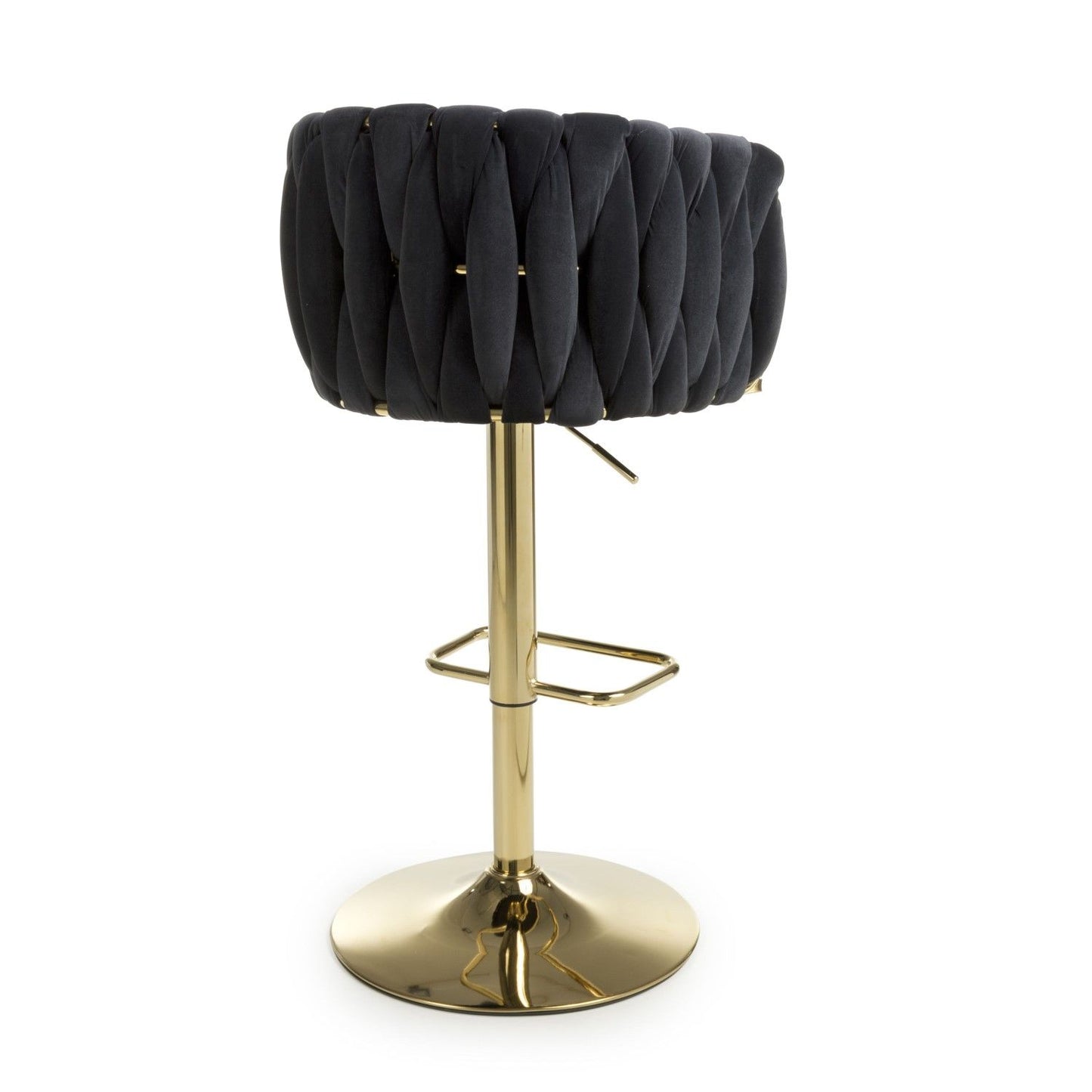 Black Velvet Fabric Adjustable Swivel Bar Stool Gold Legs