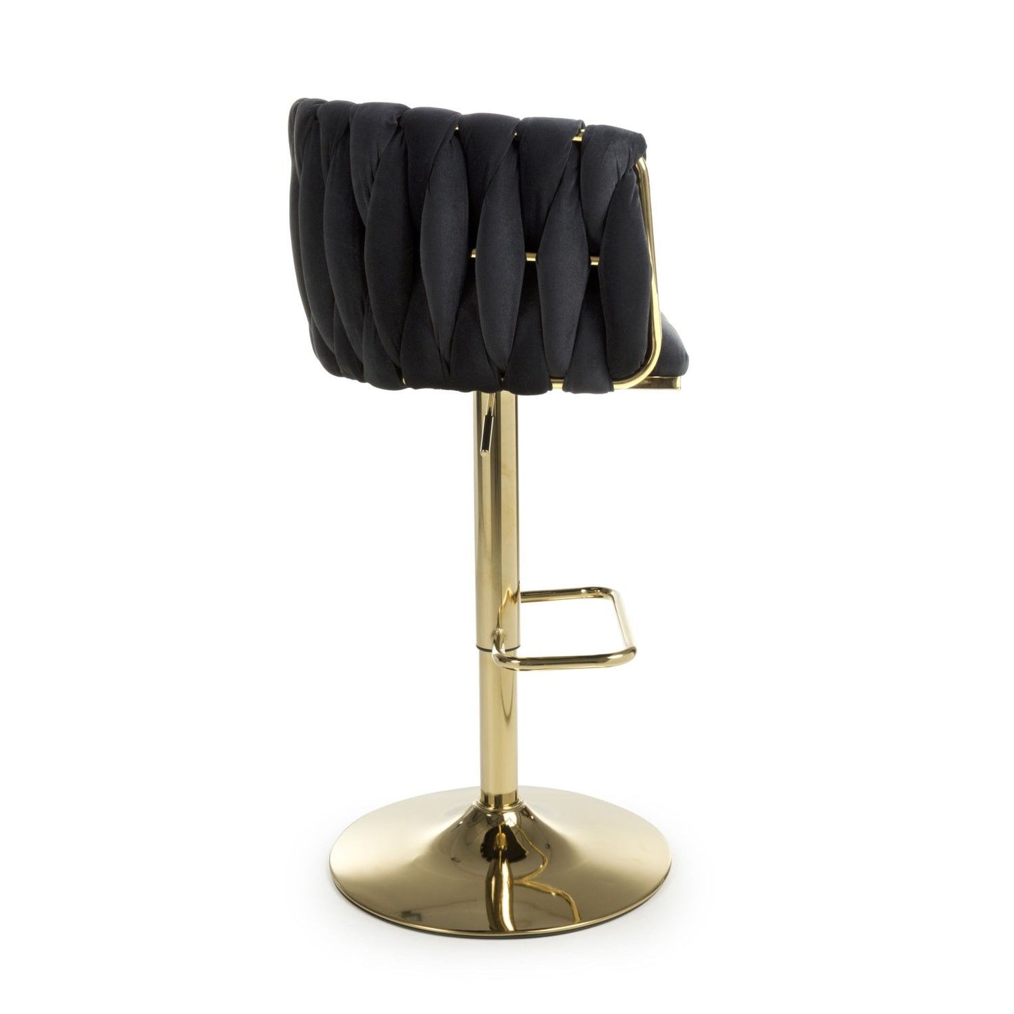 Black Velvet Fabric Adjustable Swivel Bar Stool Gold Legs