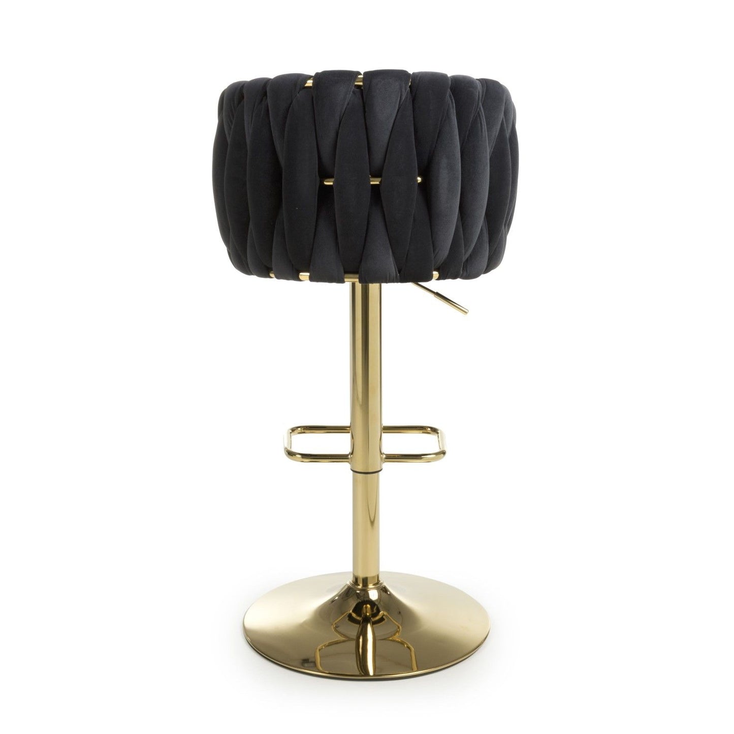 Black Velvet Fabric Adjustable Swivel Bar Stool Gold Legs