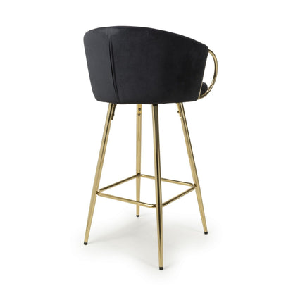 Black Velvet Curved Bar Stool with Footrest Gold Frame