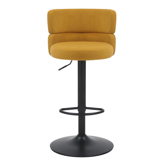 Brushed Velvet Fabric Mustard Yellow and Black Bar Stool