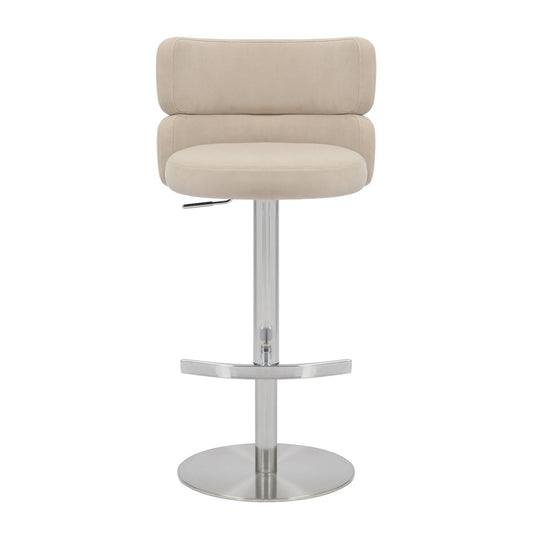 Brushed Velvet Cream Fabric Brushed Steel Bar Stool