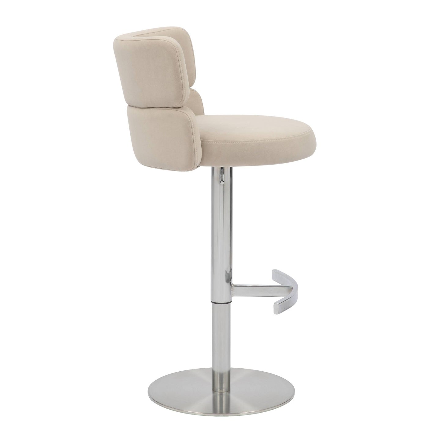 Brushed Velvet Cream Fabric Brushed Steel Bar Stool