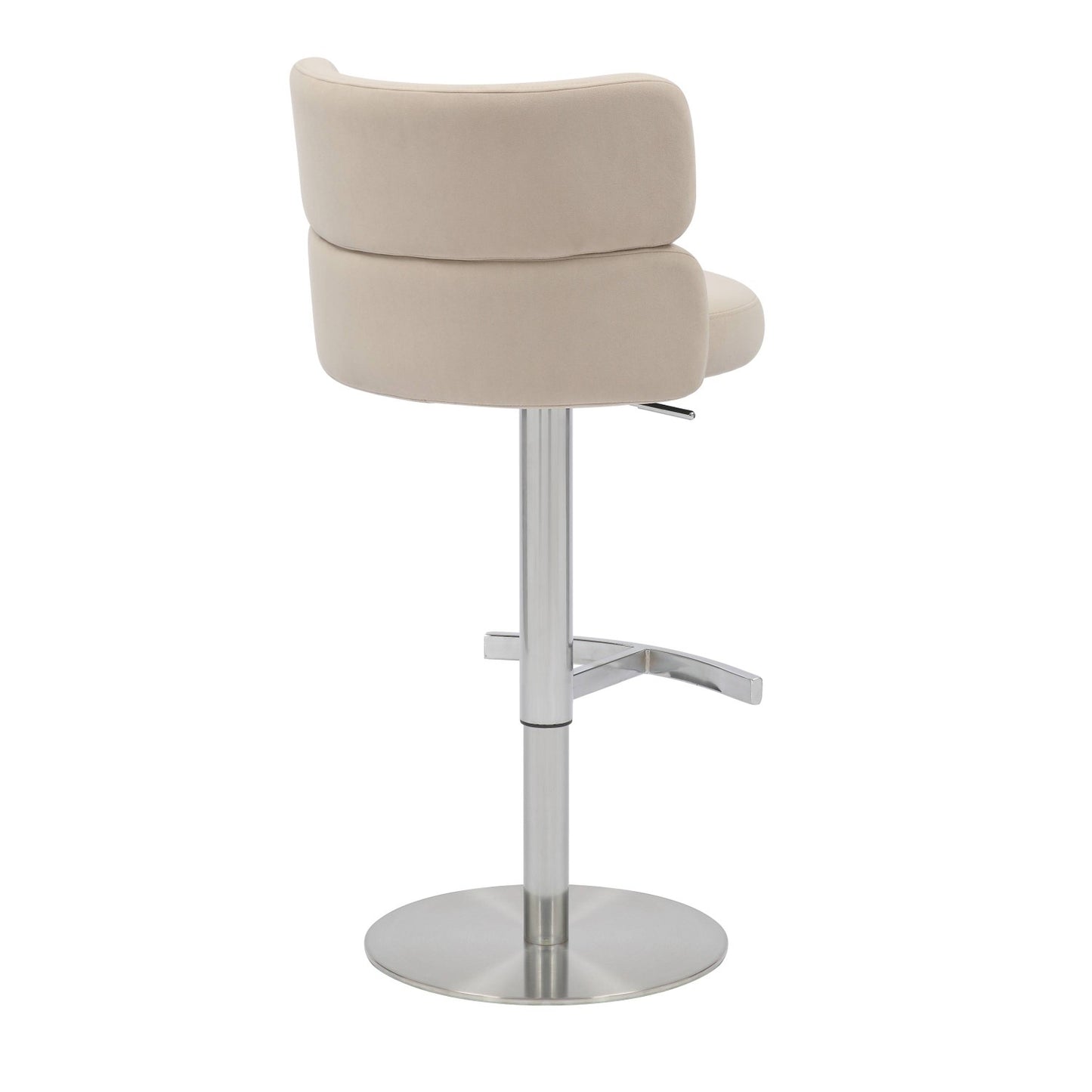 Brushed Velvet Cream Fabric Brushed Steel Bar Stool