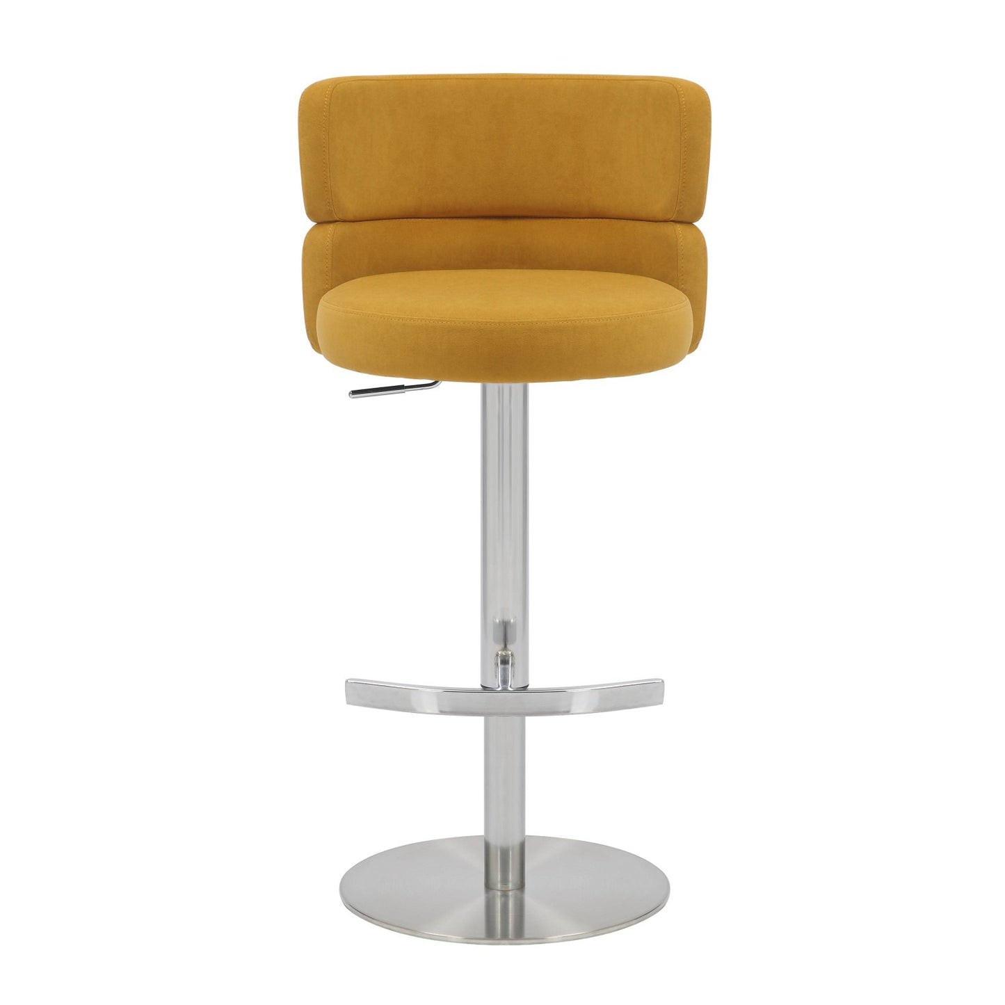 Brushed Velvet Mustard Yellow Fabric Brushed Steel Bar Stool