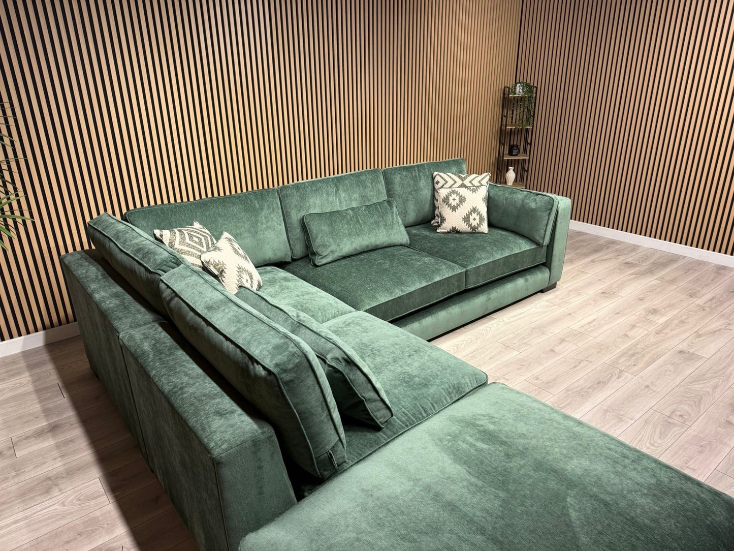 Sofology CAVALLI Style Fabric Open Chaise LHF Corner Sofa + Footstool - RRP £5398