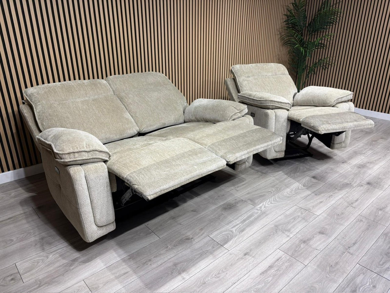 DFS Sample - Cadenza Style Fabric 2 Seater + Armchair Power Sofa Set - RRP £2488