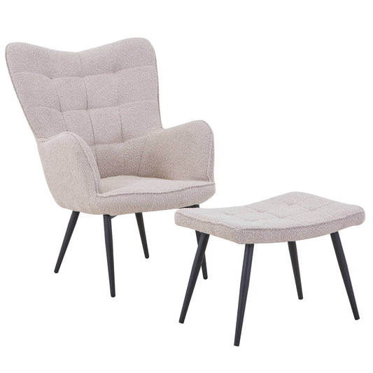 Paris Boucle Light Brown Armchair and Footstool
