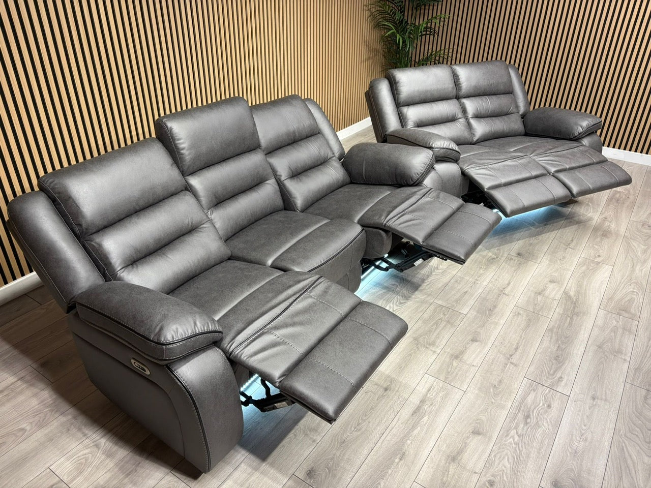 DFS Eigar Style Fabric 3+2 Seater Sofa Set Power Recliners + LED Lights RRP £2399