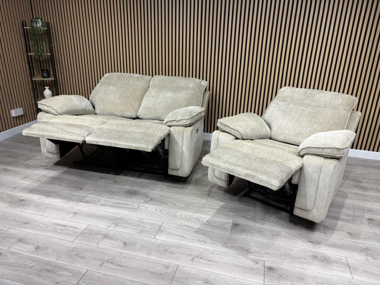 DFS Sample - Cadenza Style Fabric 2 Seater + Armchair Power Sofa Set - RRP £2488