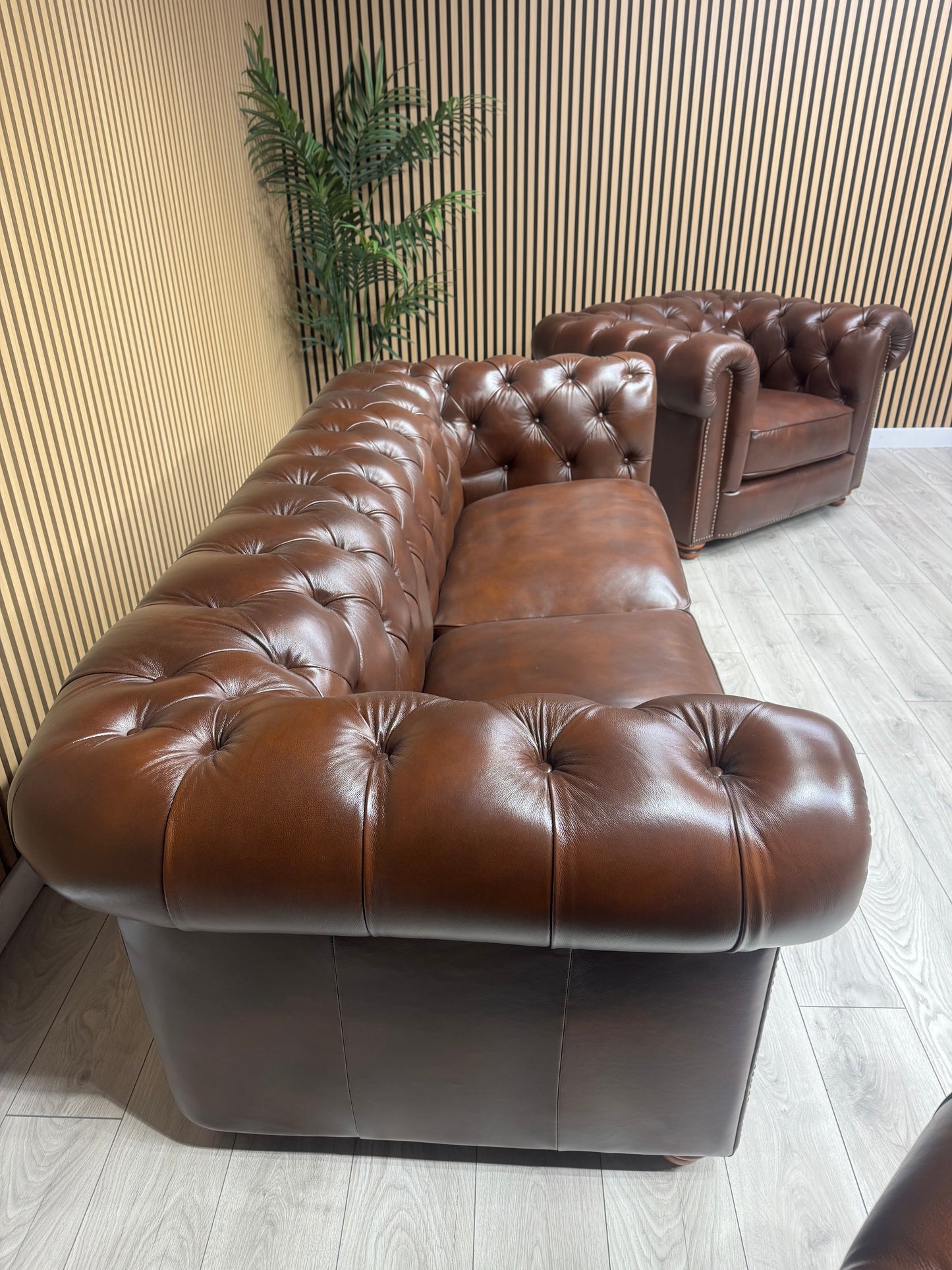 At The Helm Shackleton Style 3 Seater + 2 Armchairs Leather Chesterfield Sofa Set