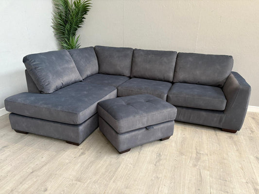 Furniture Village Dinky LHF Fabric Corner Chaise End Sofa + Footstool, RRP: £1890