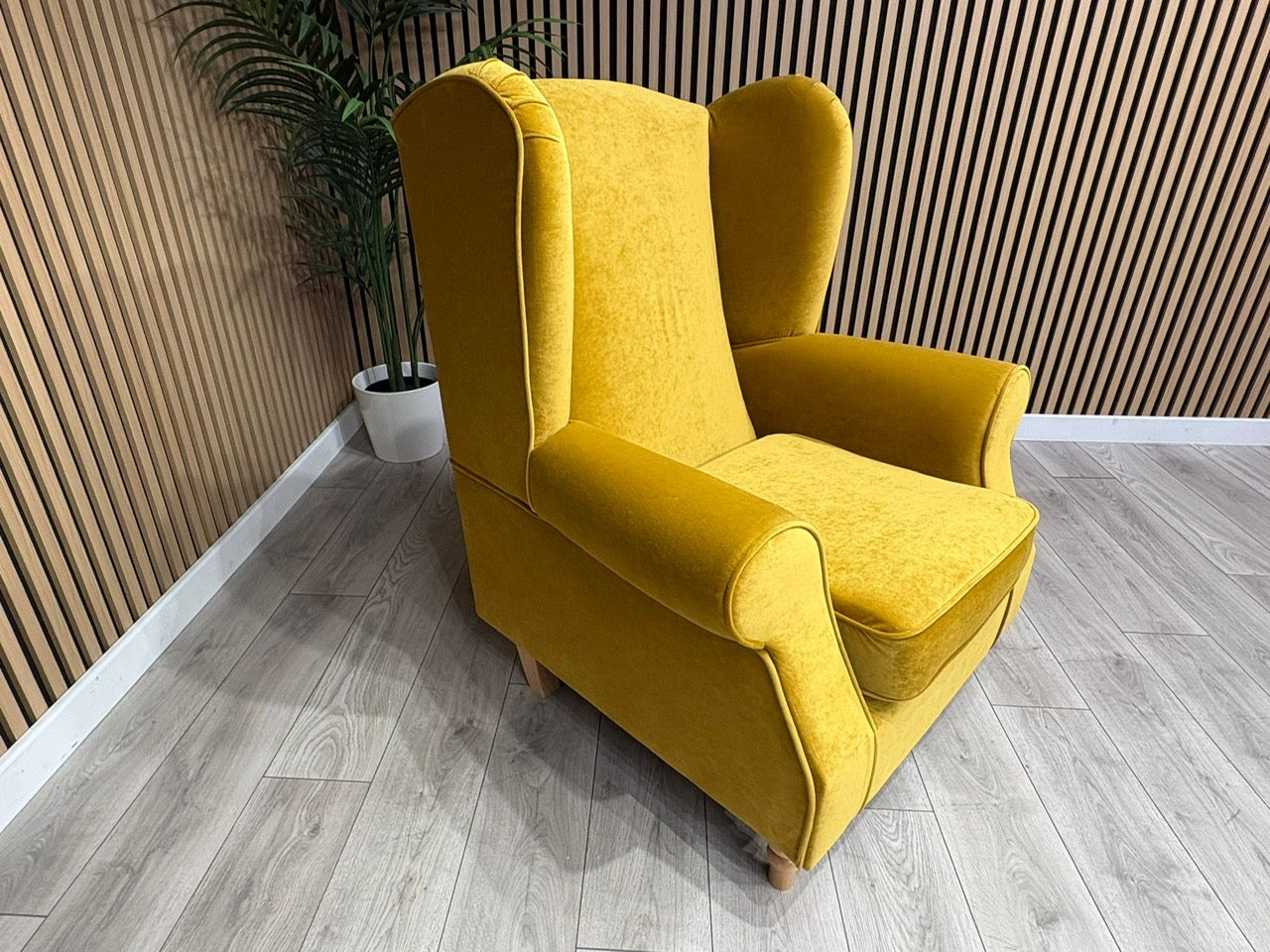 Habitat Fabric Wingback Chair / Armchair, Mustard - RRP £999