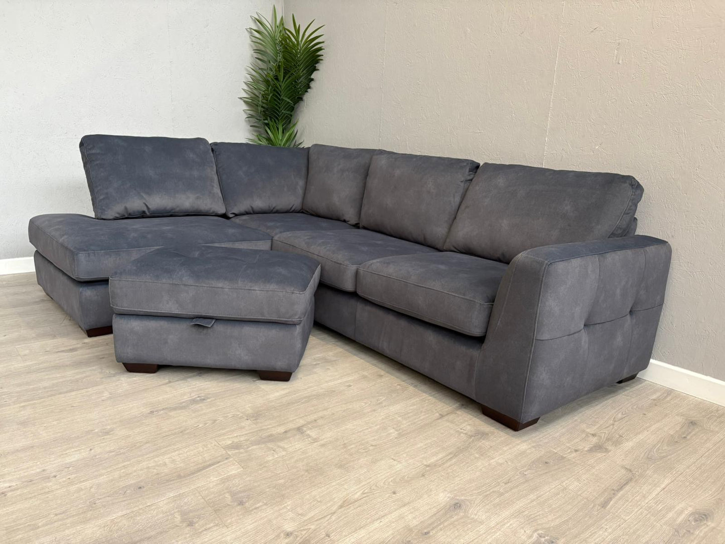 Furniture Village Dinky LHF Fabric Corner Chaise End Sofa + Footstool, RRP: £1890