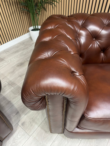 At The Helm Shackleton Style 3 Seater + 2 Armchairs Leather Chesterfield Sofa Set