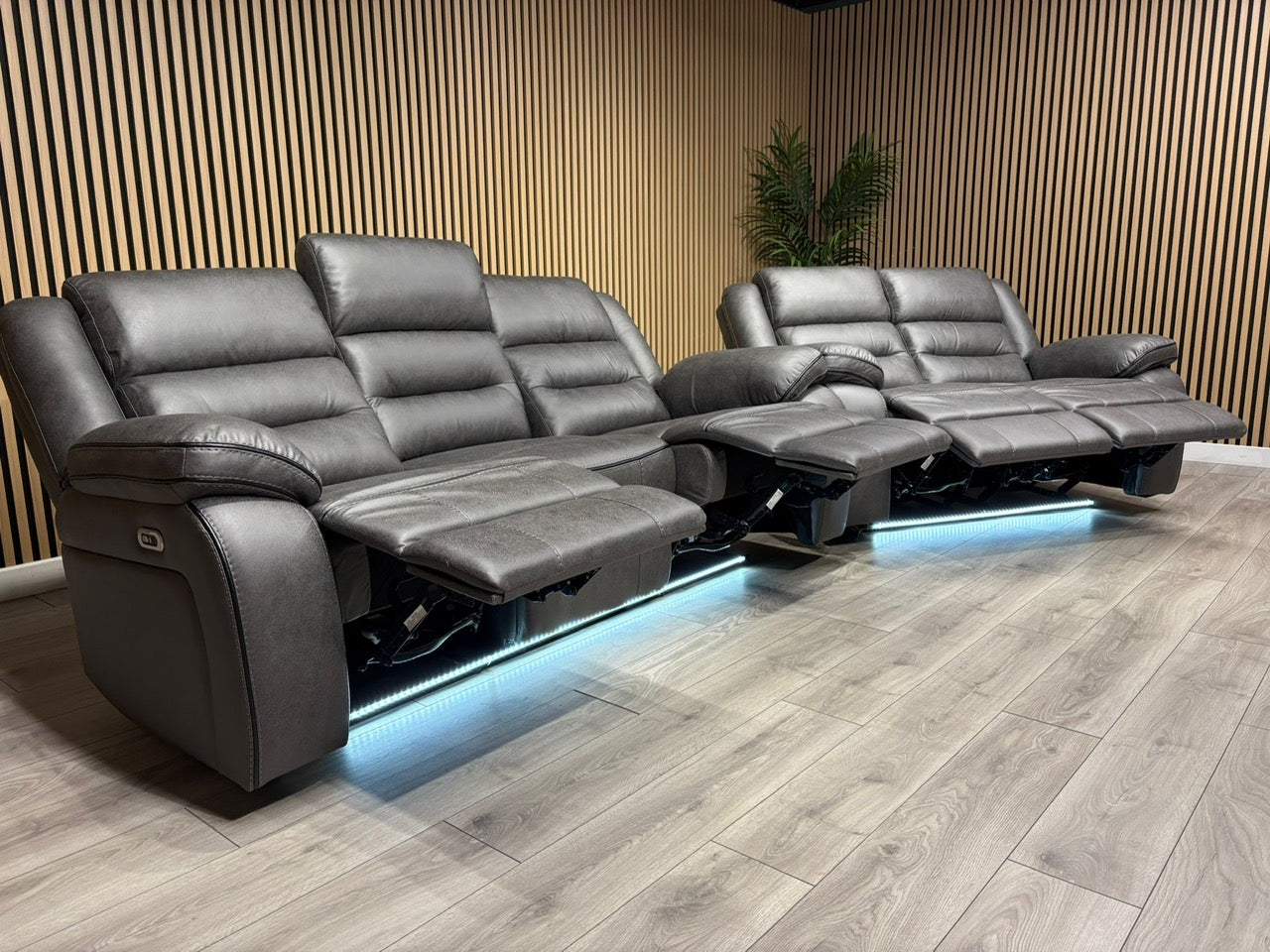 DFS Eigar Style Fabric 3+2 Seater Sofa Set Power Recliners + LED Lights RRP £2399