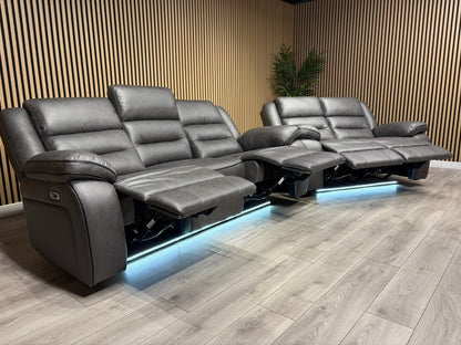DFS Eigar Style Fabric 3+2 Seater Sofa Set Power Recliners + LED Lights RRP £2399