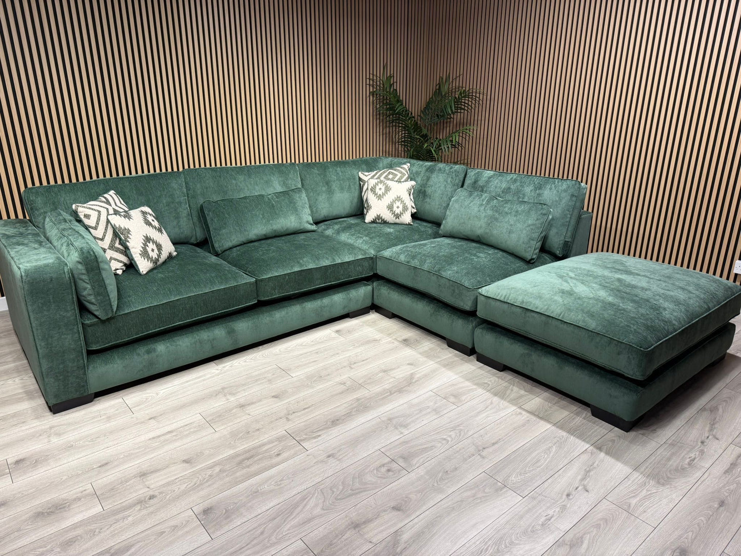 Sofology CAVALLI Style Fabric Open Chaise LHF Corner Sofa + Footstool - RRP £5398