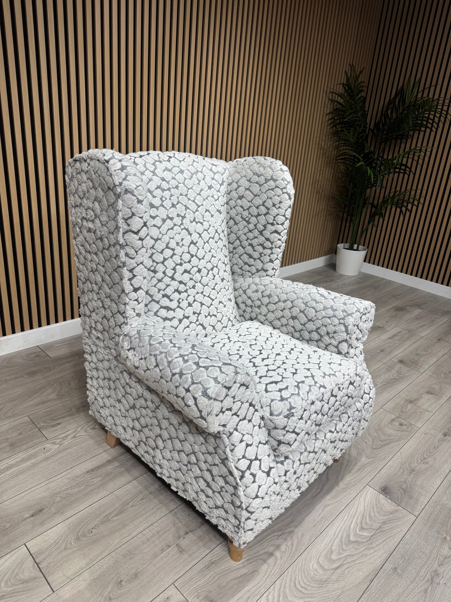 Habitat Fabric Wingback Chair / Armchair, Pebble- RRP £999