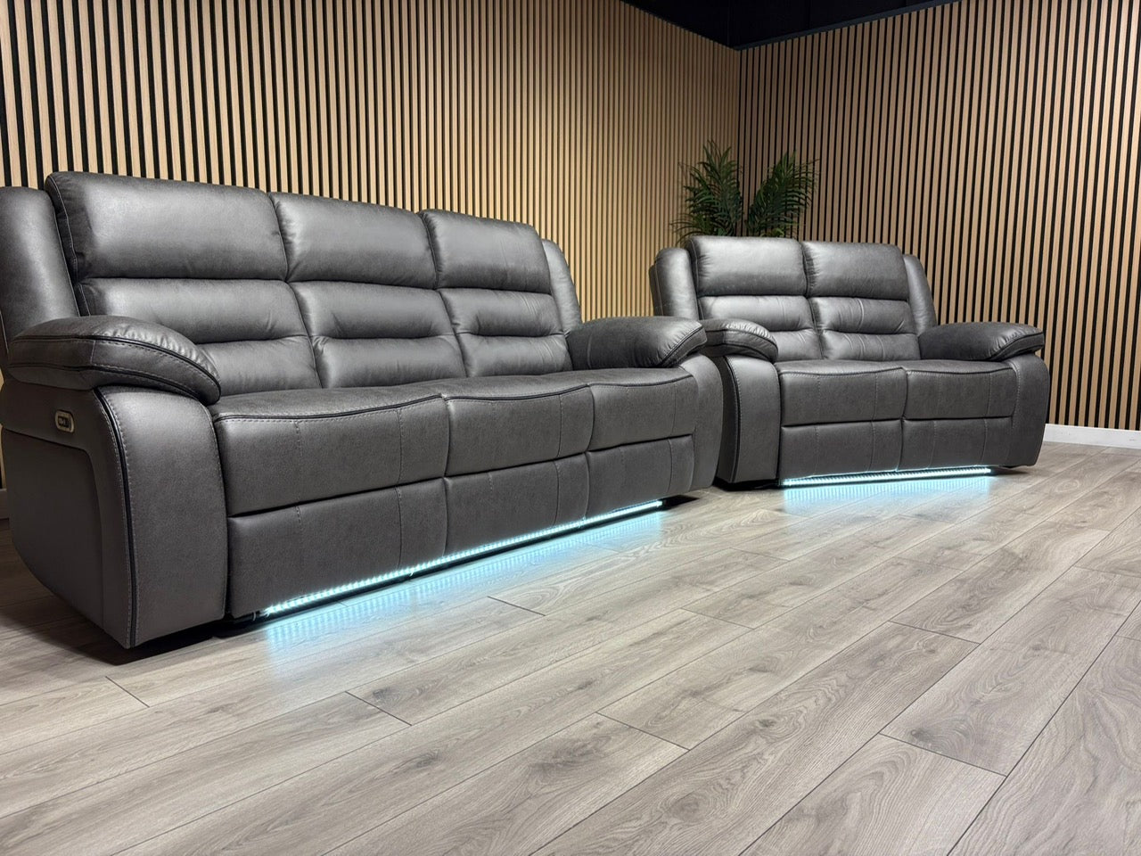 DFS Eigar Style Fabric 3+2 Seater Sofa Set Power Recliners + LED Lights RRP £2399