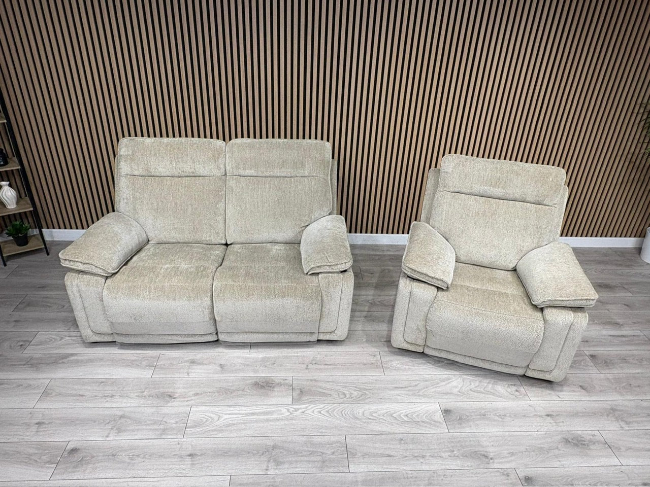 DFS Sample - Cadenza Style Fabric 2 Seater + Armchair Power Sofa Set - RRP £2488