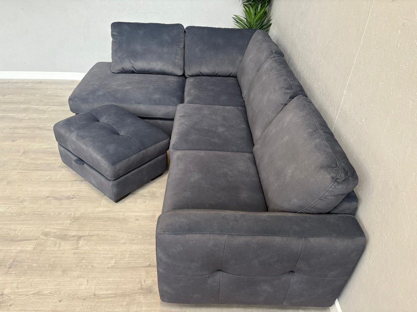 Furniture Village Dinky LHF Fabric Corner Chaise End Sofa + Footstool, RRP: £1890