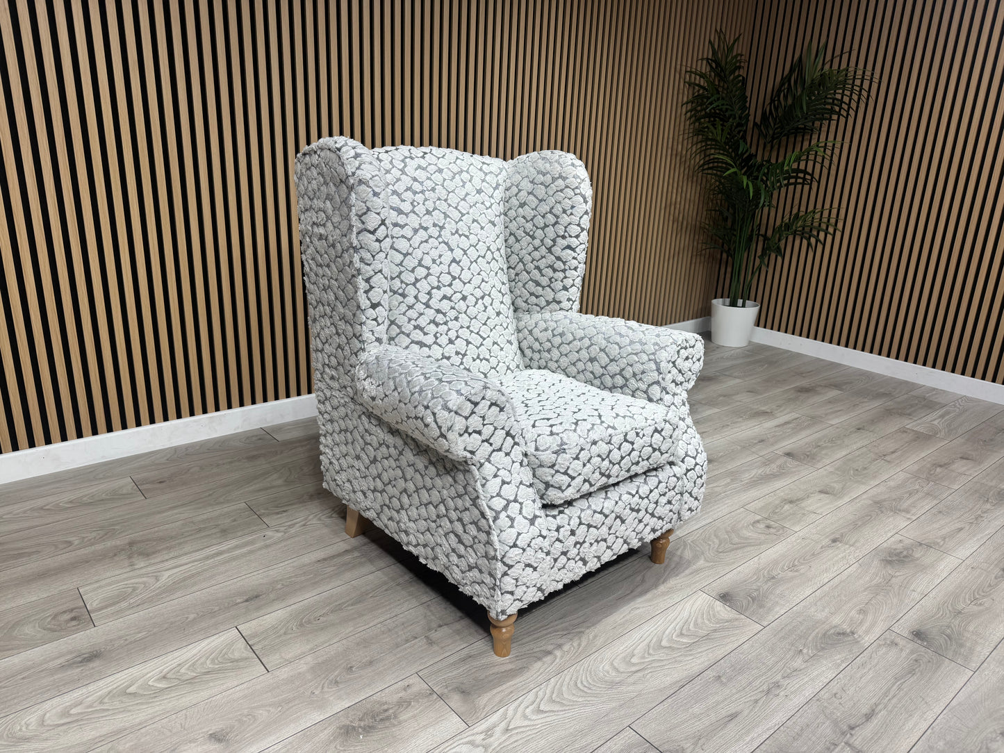 Habitat Fabric Wingback Chair / Armchair, Pebble- RRP £999