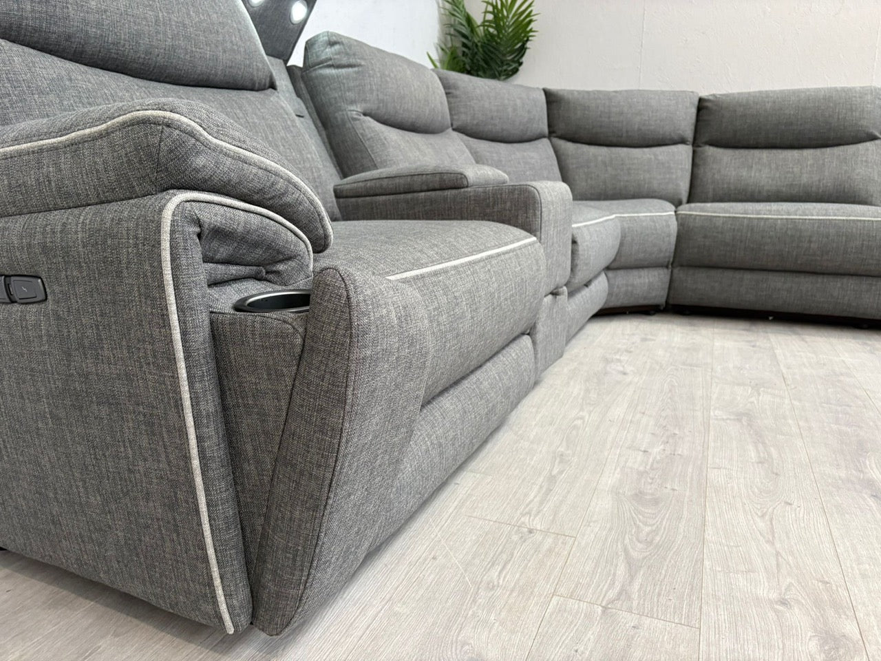 DFS Trek Fabric 2 Corner 2 Power Recliner Sofa with Console + Footstool - RRP £2578