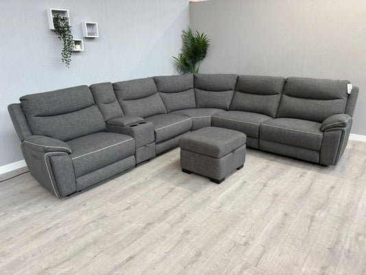 DFS Trek Fabric 2 Corner 2 Power Recliner Sofa with Console + Footstool - RRP £2578