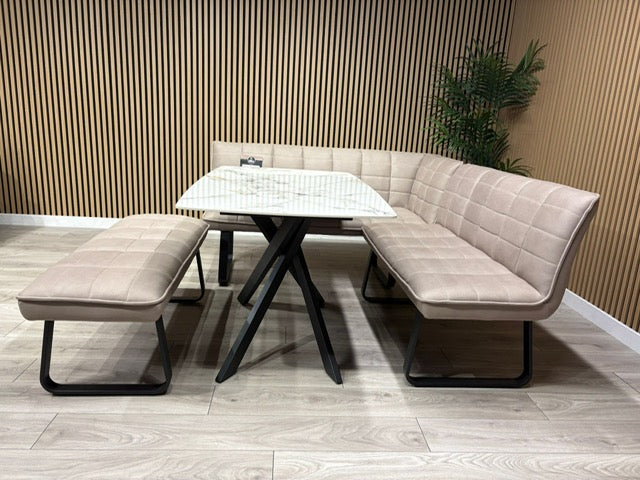 Furniture Village- LIMA Fabric Corner Bench + Dining Table Set, RRP: £1998