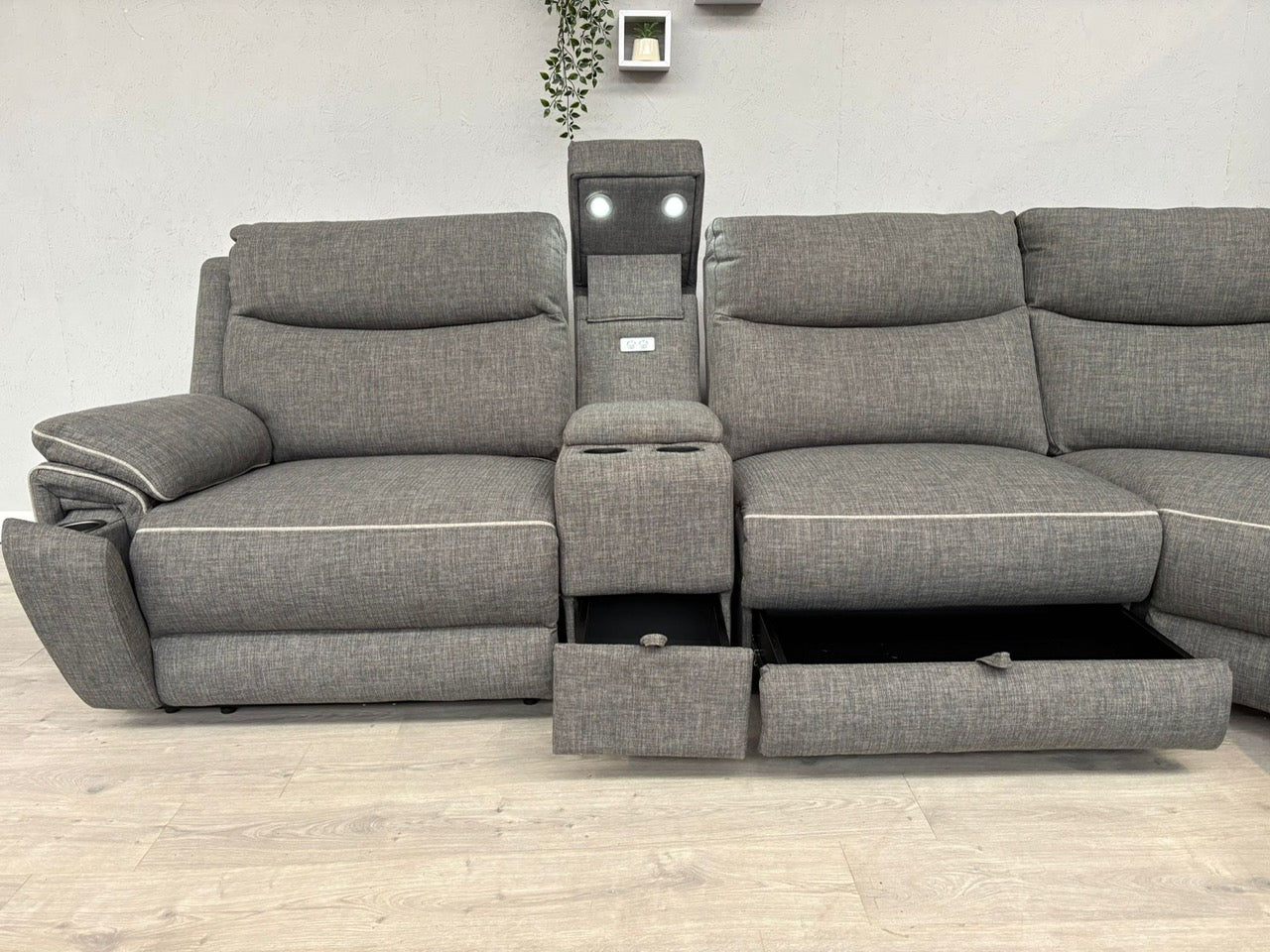 DFS Trek Fabric 2 Corner 2 Power Recliner Sofa with Console + Footstool - RRP £2578