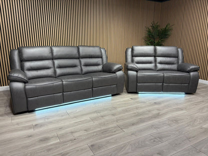DFS Eigar Style Fabric 3+2 Seater Sofa Set Power Recliners + LED Lights RRP £2399