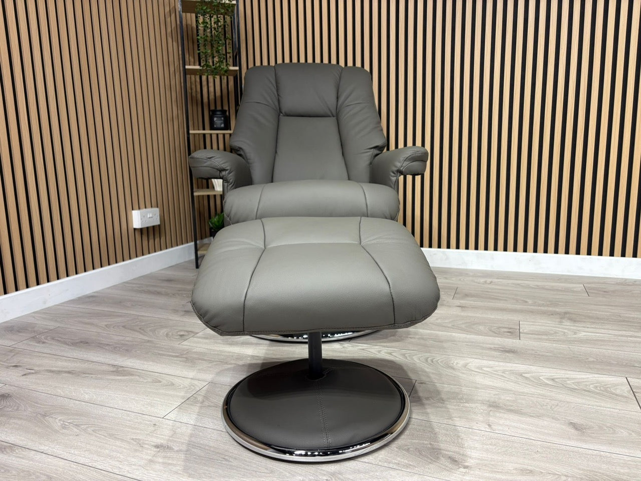 John Lewis Sample Leather Relaxed Swivel Recliner Chair + Footstool - RRP £1099