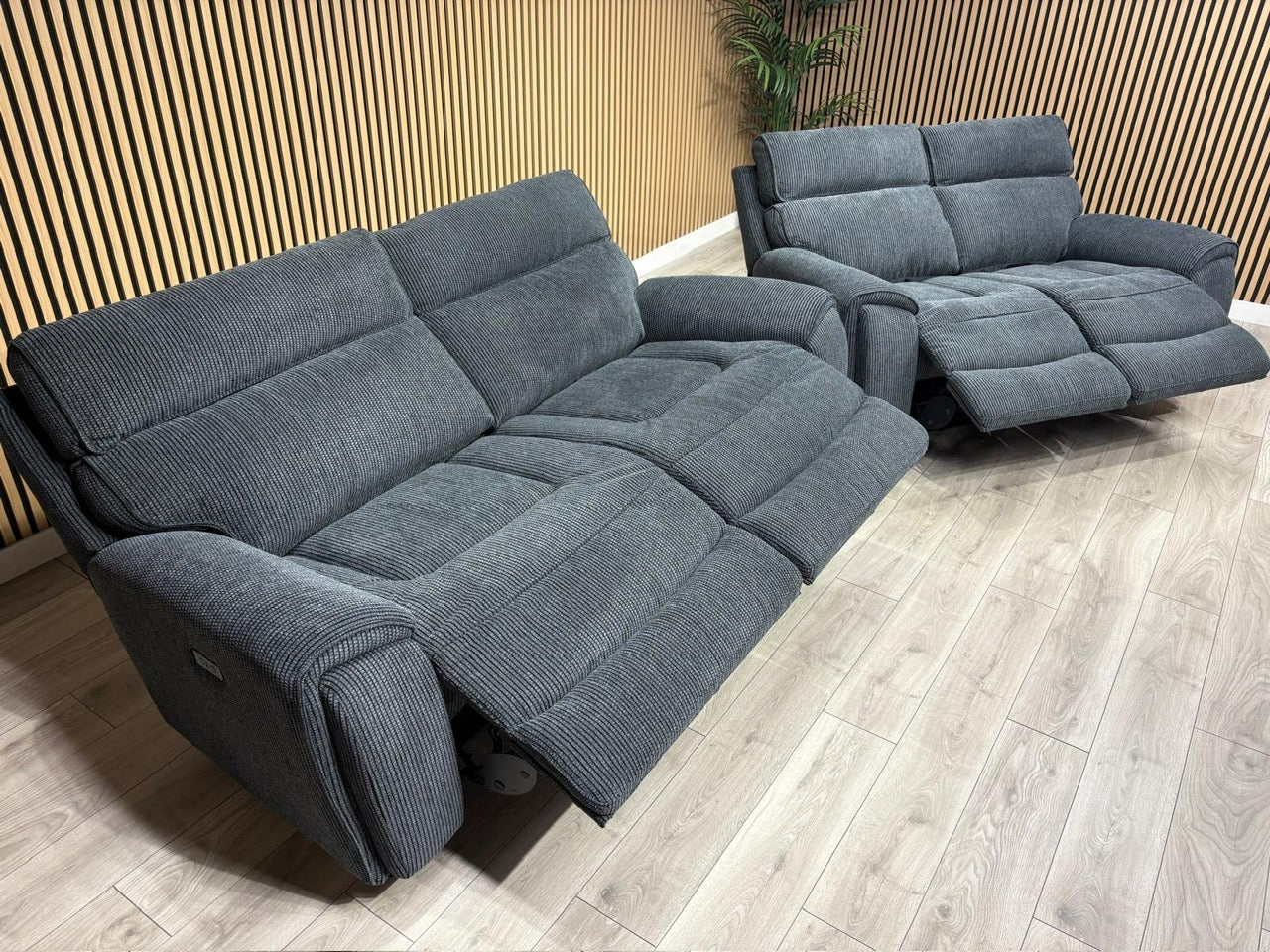 Atlanta - Fabric 3+2 Seater Sofa Set with Power Recliners, Coda Black - RRP £2478