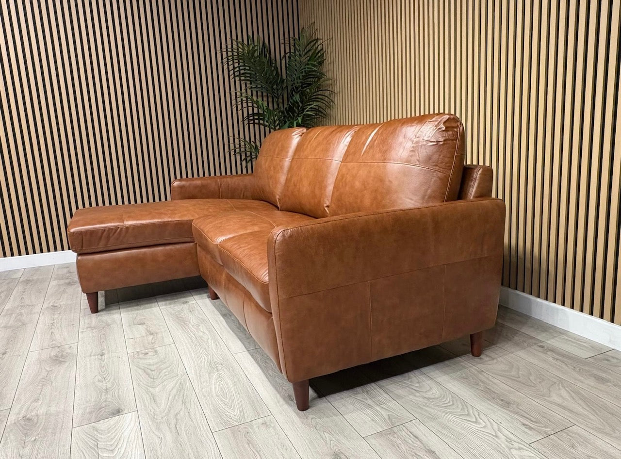 John Lewis BAILEY Style LHF Leather 3 Seater Chaise End Sofa, Tan - RRP £3,449