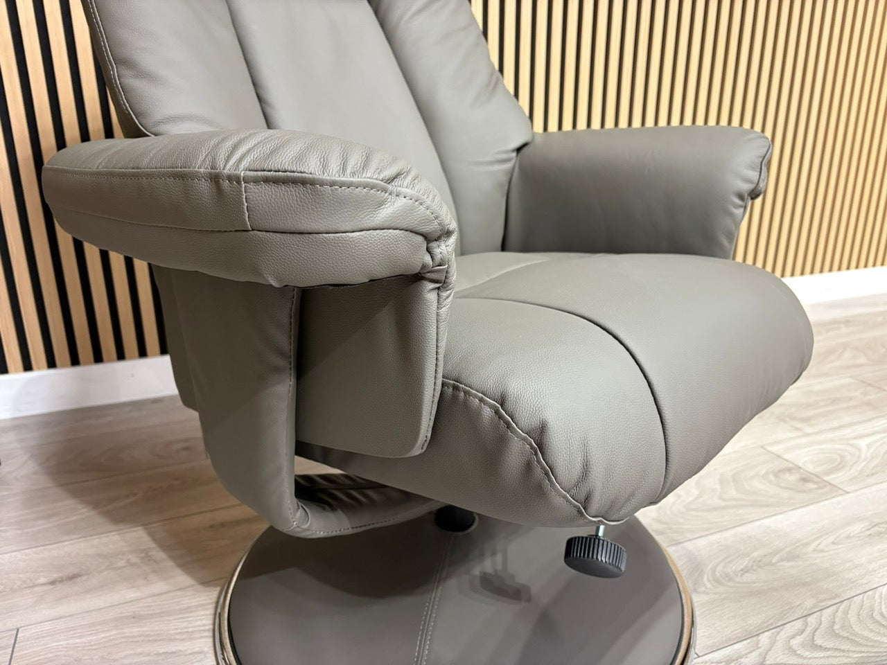 John Lewis Sample Leather Relaxed Swivel Recliner Chair + Footstool - RRP £1099