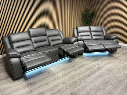 DFS Eigar Style Fabric 3+2 Seater Sofa Set Power Recliners + LED Lights RRP £2399