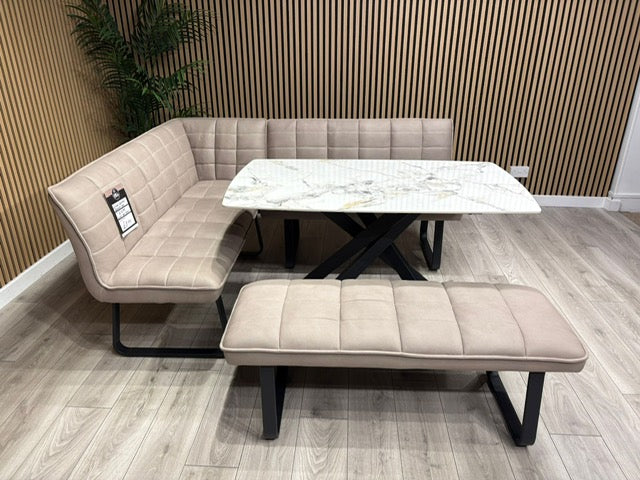 Furniture Village- LIMA Fabric Corner Bench + Dining Table Set, RRP: £1998