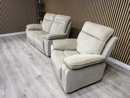 DFS Sample - Cadenza Style Fabric 2 Seater + Armchair Power Sofa Set - RRP £2488