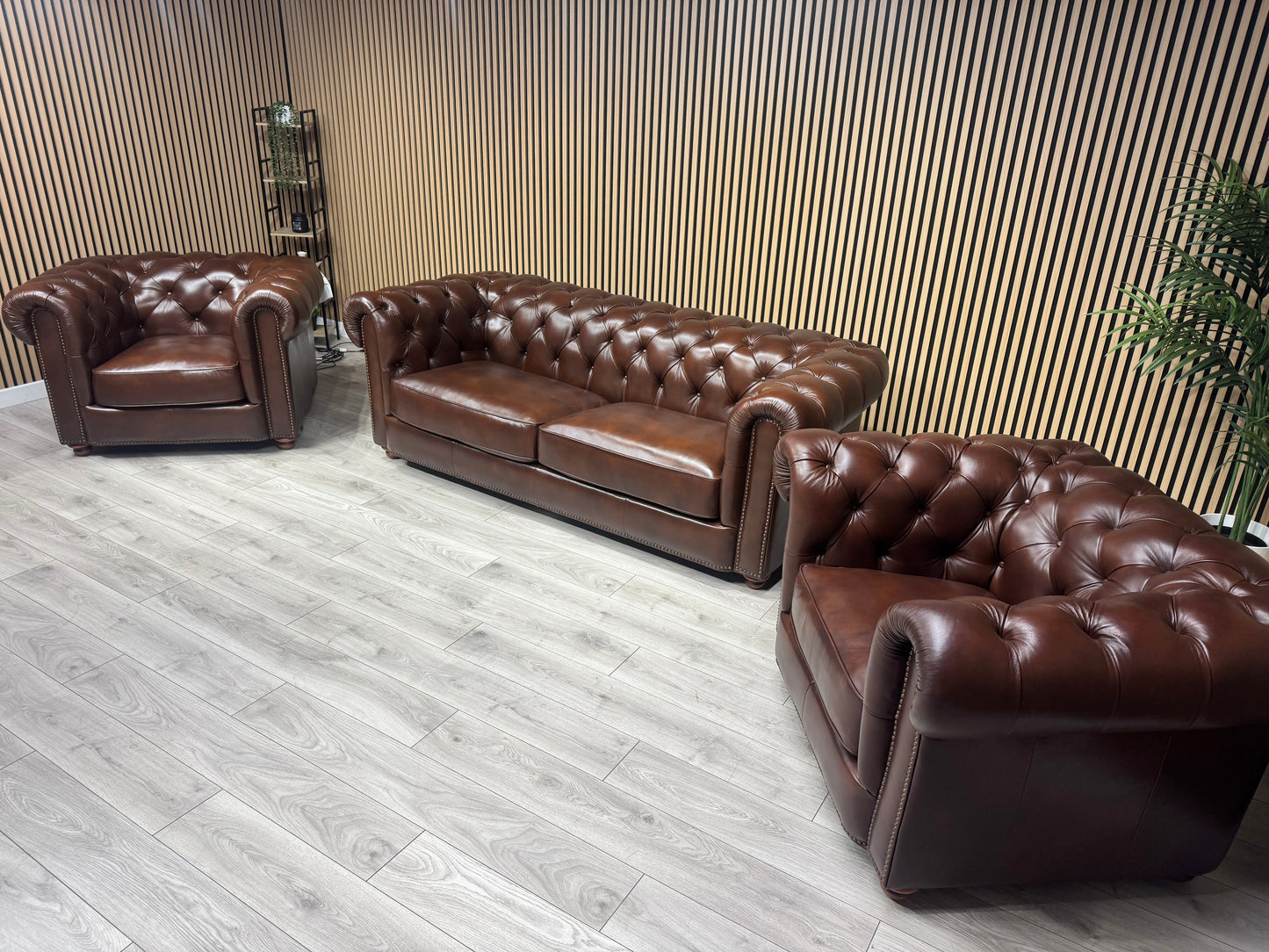 At The Helm Shackleton Style 3 Seater + 2 Armchairs Leather Chesterfield Sofa Set