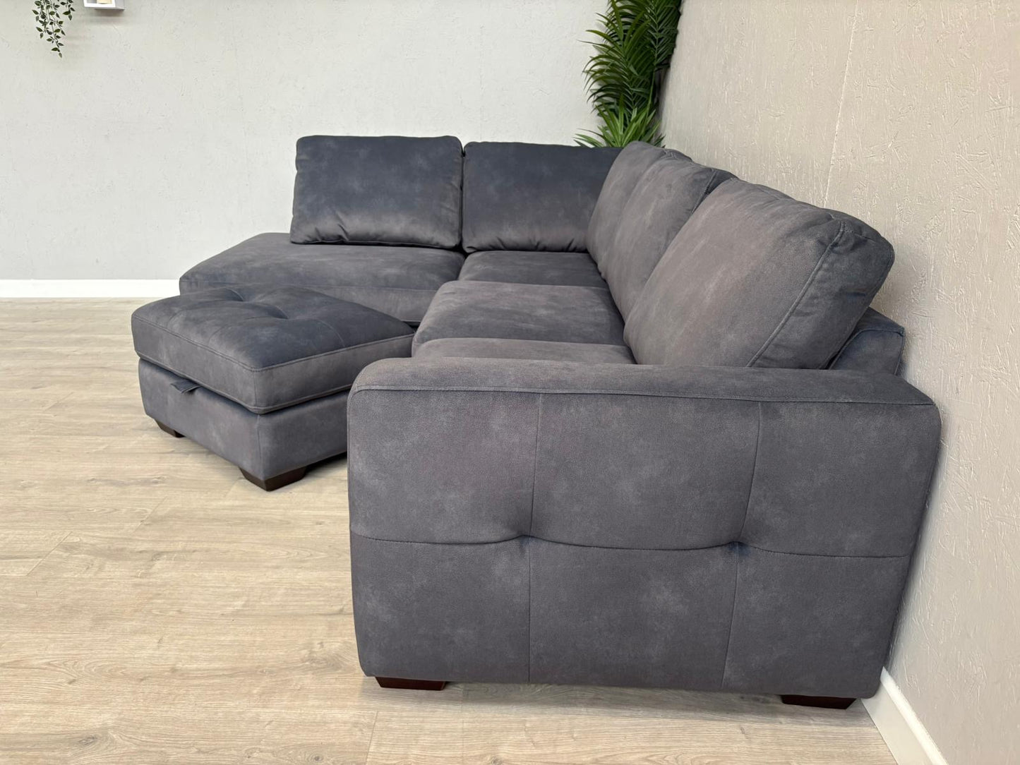 Furniture Village Dinky LHF Fabric Corner Chaise End Sofa + Footstool, RRP: £1890