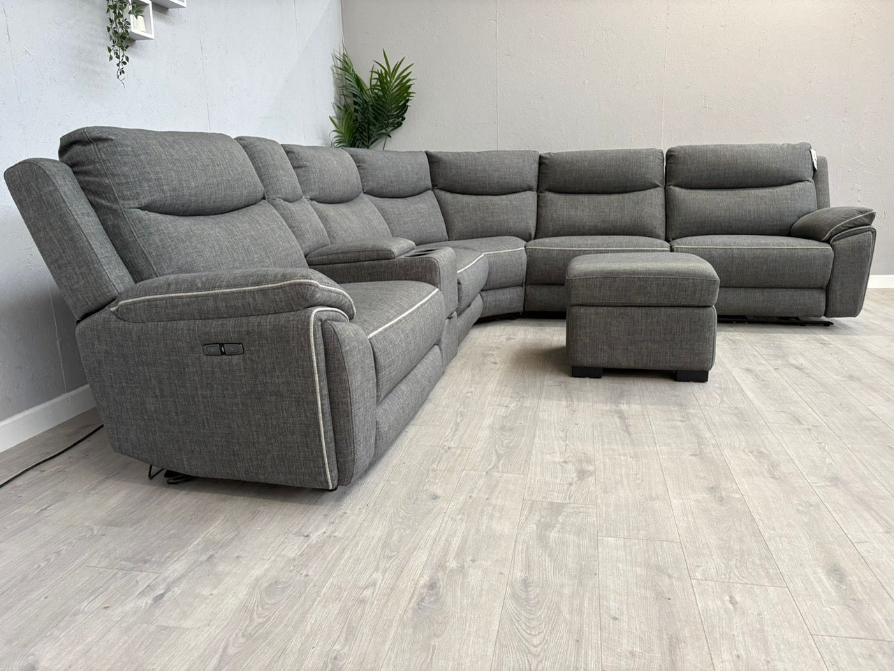 DFS Trek Fabric 2 Corner 2 Power Recliner Sofa with Console + Footstool - RRP £2578