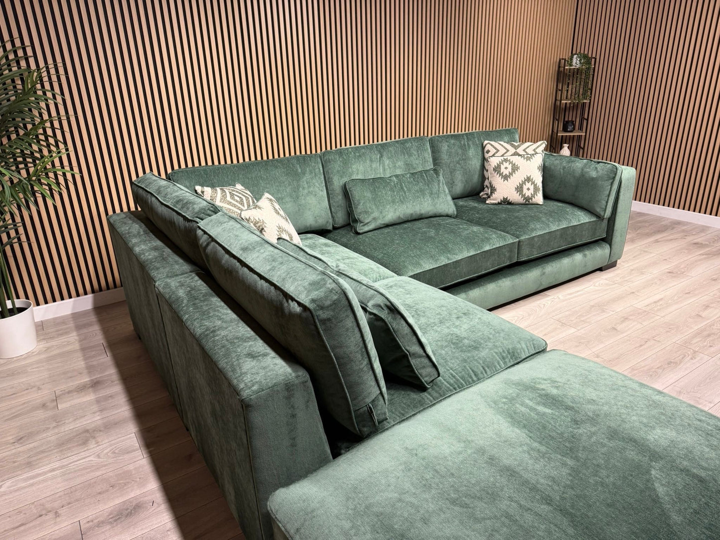 Sofology CAVALLI Style Fabric Open Chaise LHF Corner Sofa + Footstool - RRP £5398